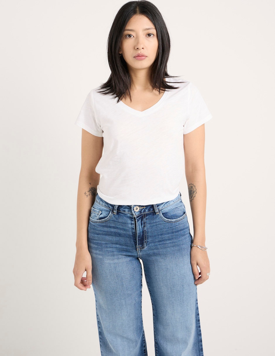 Playera manga corta cuello V para mujer Playera manga corta cuello V para mujer