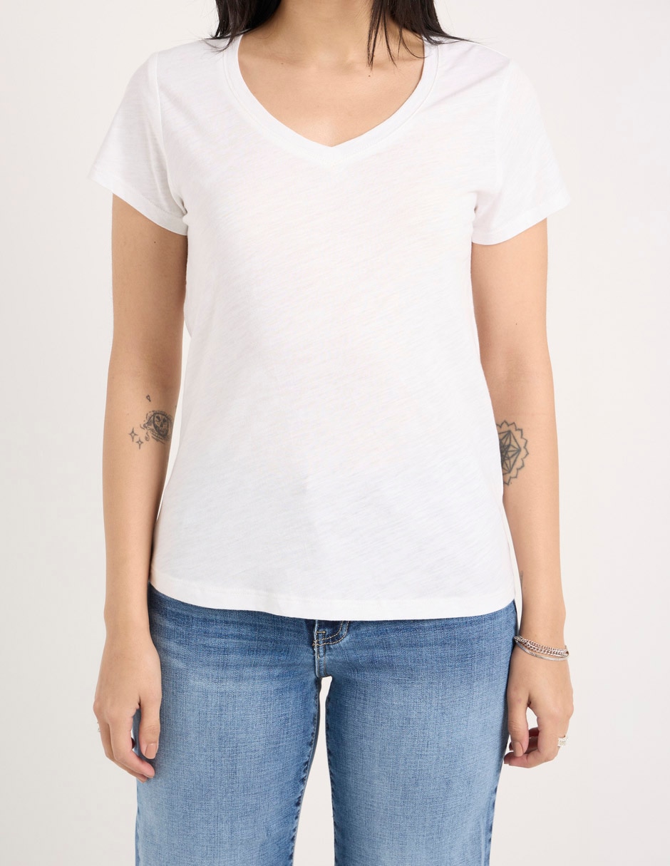 Playera manga corta cuello V para mujer 5
