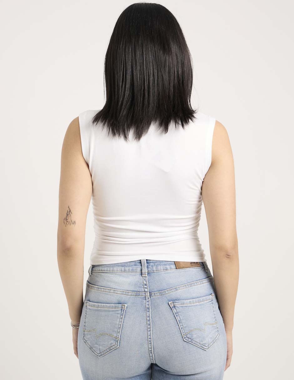 Playera sin manga cuello redondo para mujer 2