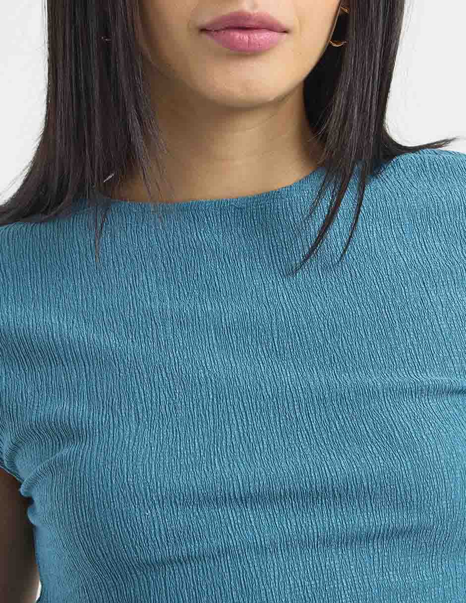 Blusa plisada manga corta para mujer 4
