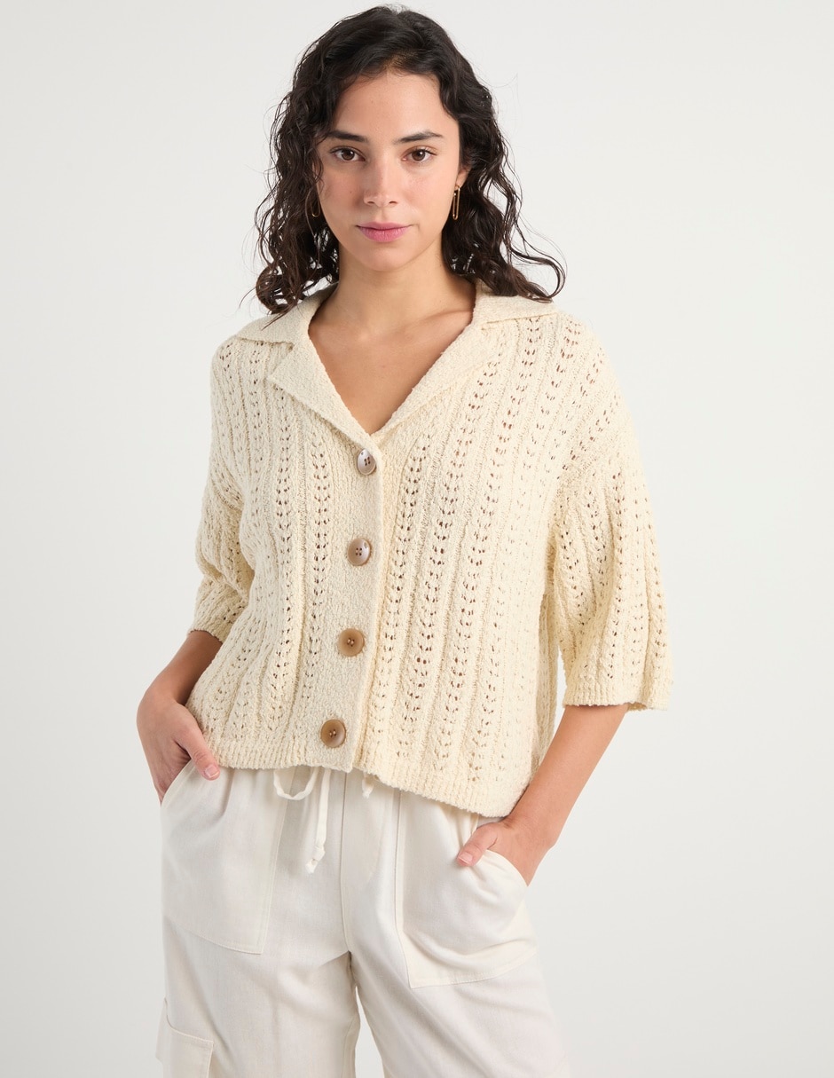 Blusa camisera manga al codo para mujer