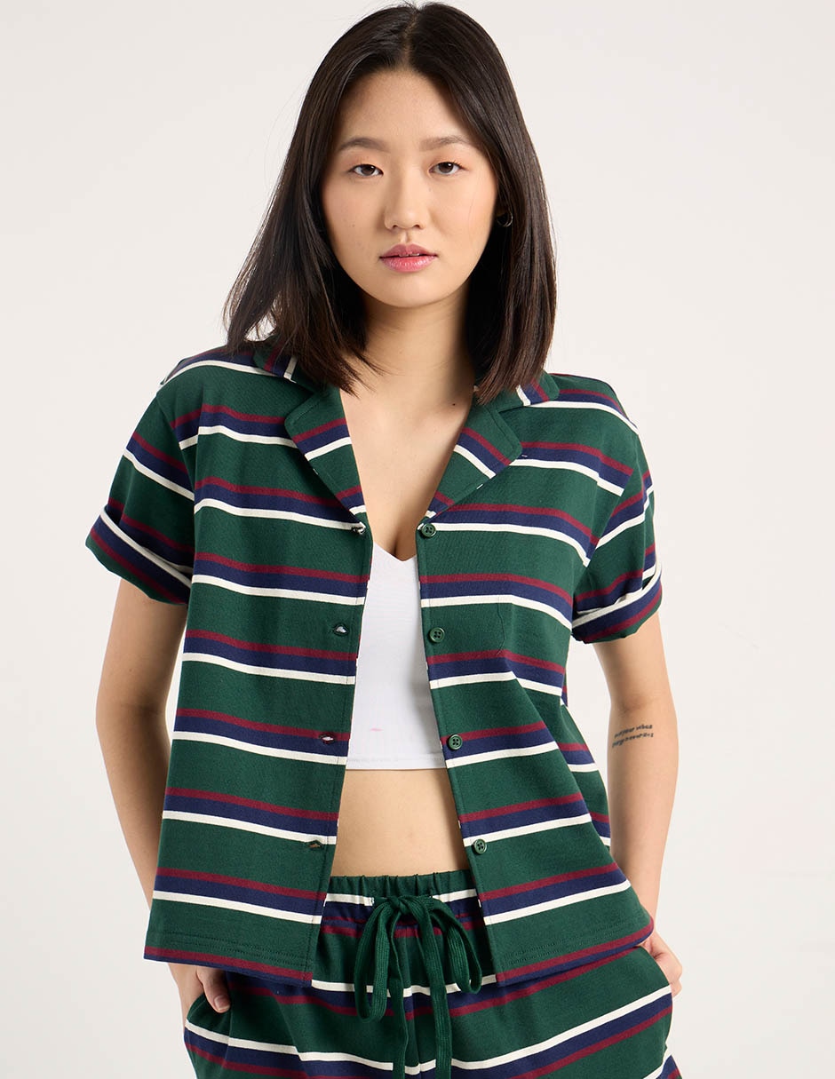 Blusa camisera manga corta para mujer