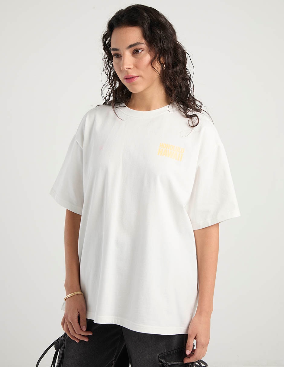 Playera manga al codo cuello redondo para mujer