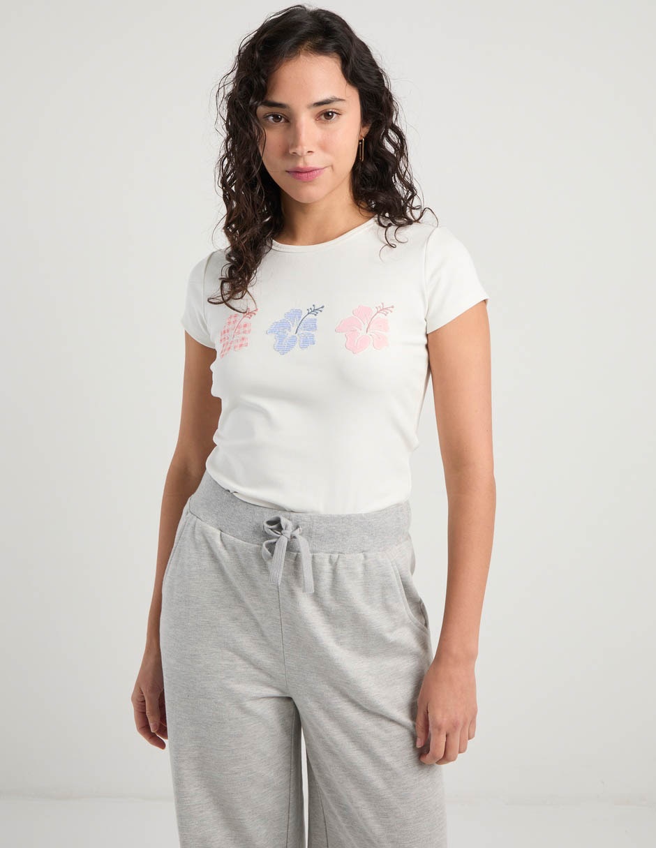 Playera manga corta cuello redondo para mujer