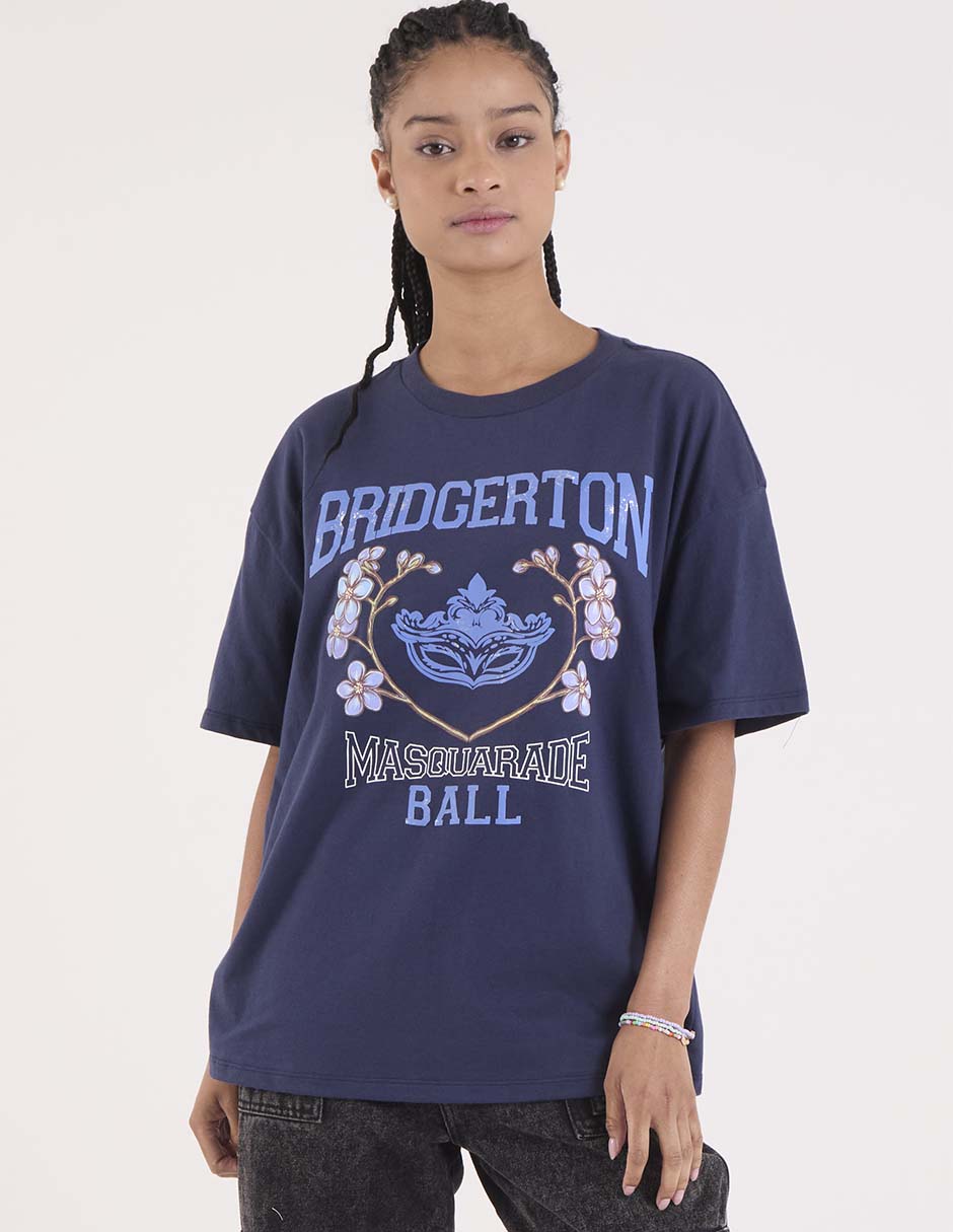Playera manga al codo Bridgerton cuello redondo para mujer