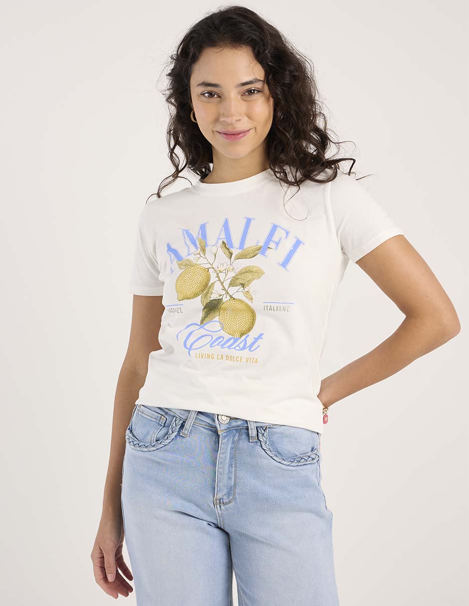Playera manga corta cuello redondo para mujer