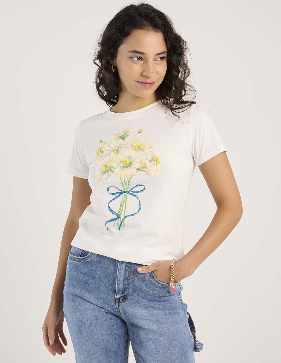 Playera manga corta cuello redondo para mujer