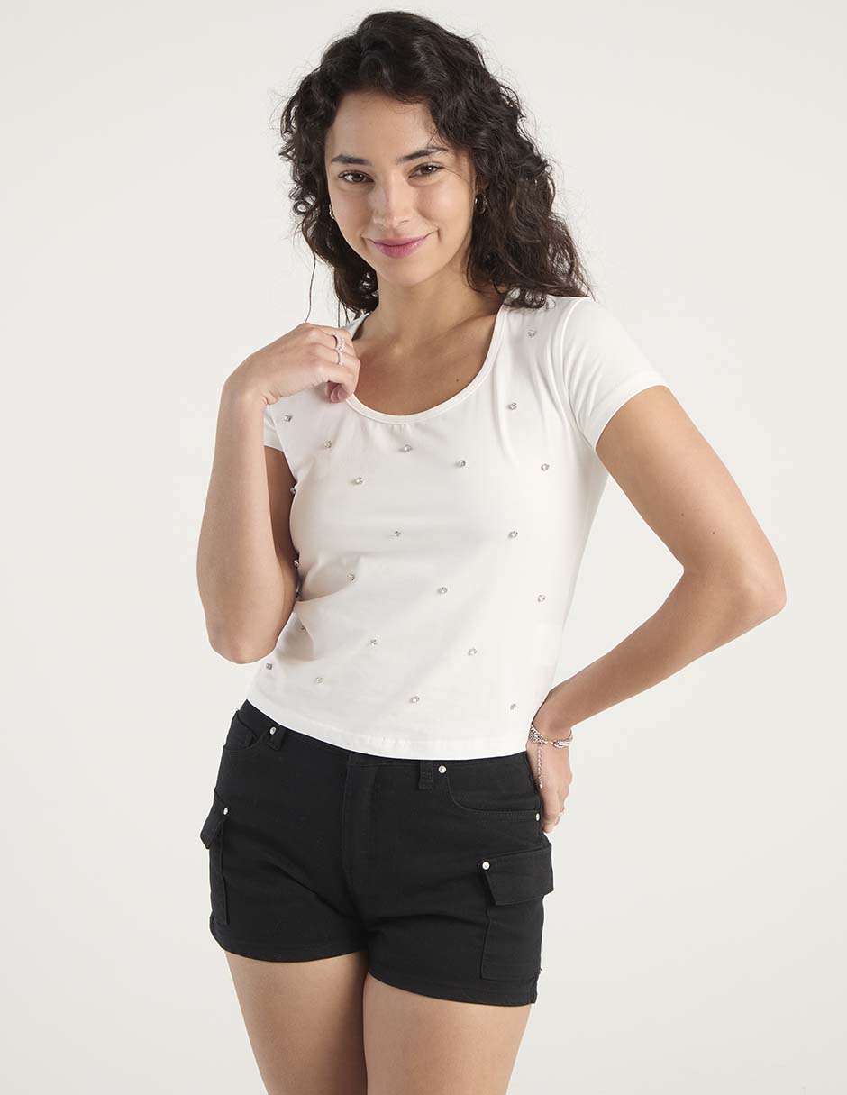 Playera manga corta cuello redondo para mujer