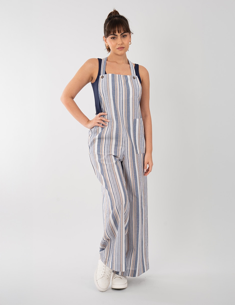 Jumpsuit de lino estampado a rayas para mujer