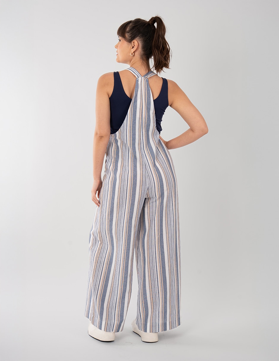 Jumpsuit de lino estampado a rayas para mujer 3