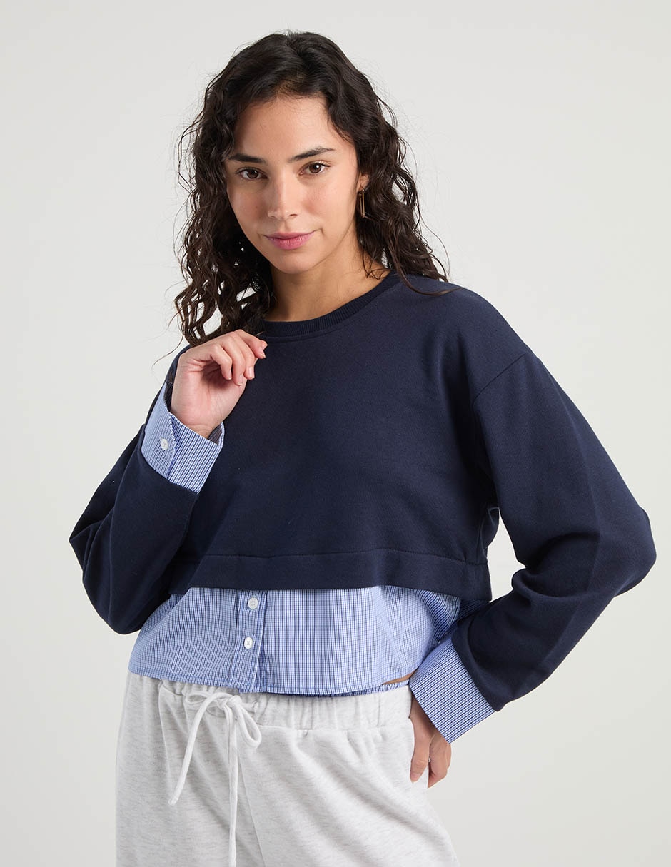 Sudadera con efecto doble prenda para mujer