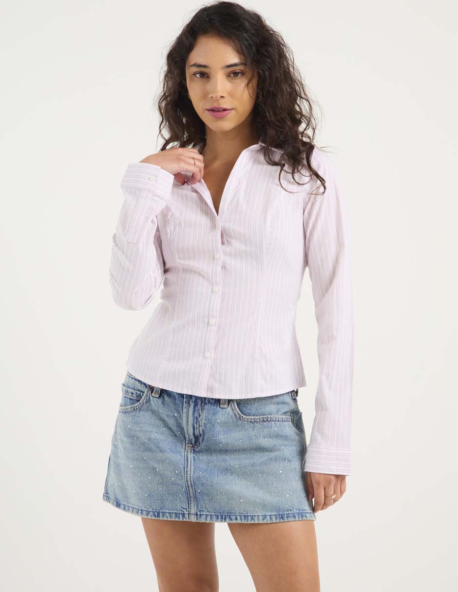 Blusa camisera manga larga para mujer