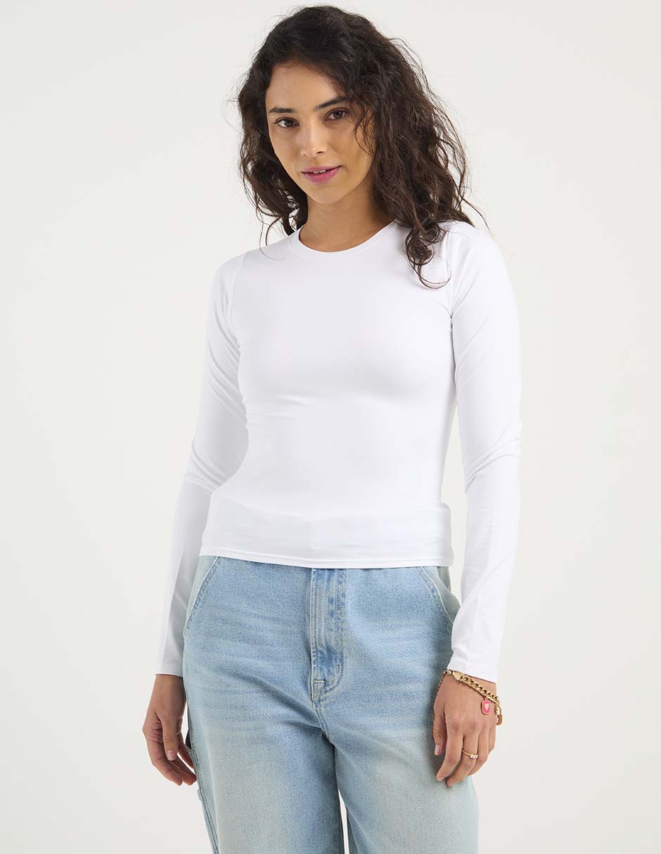 Playera manga larga cuello redondo para mujer