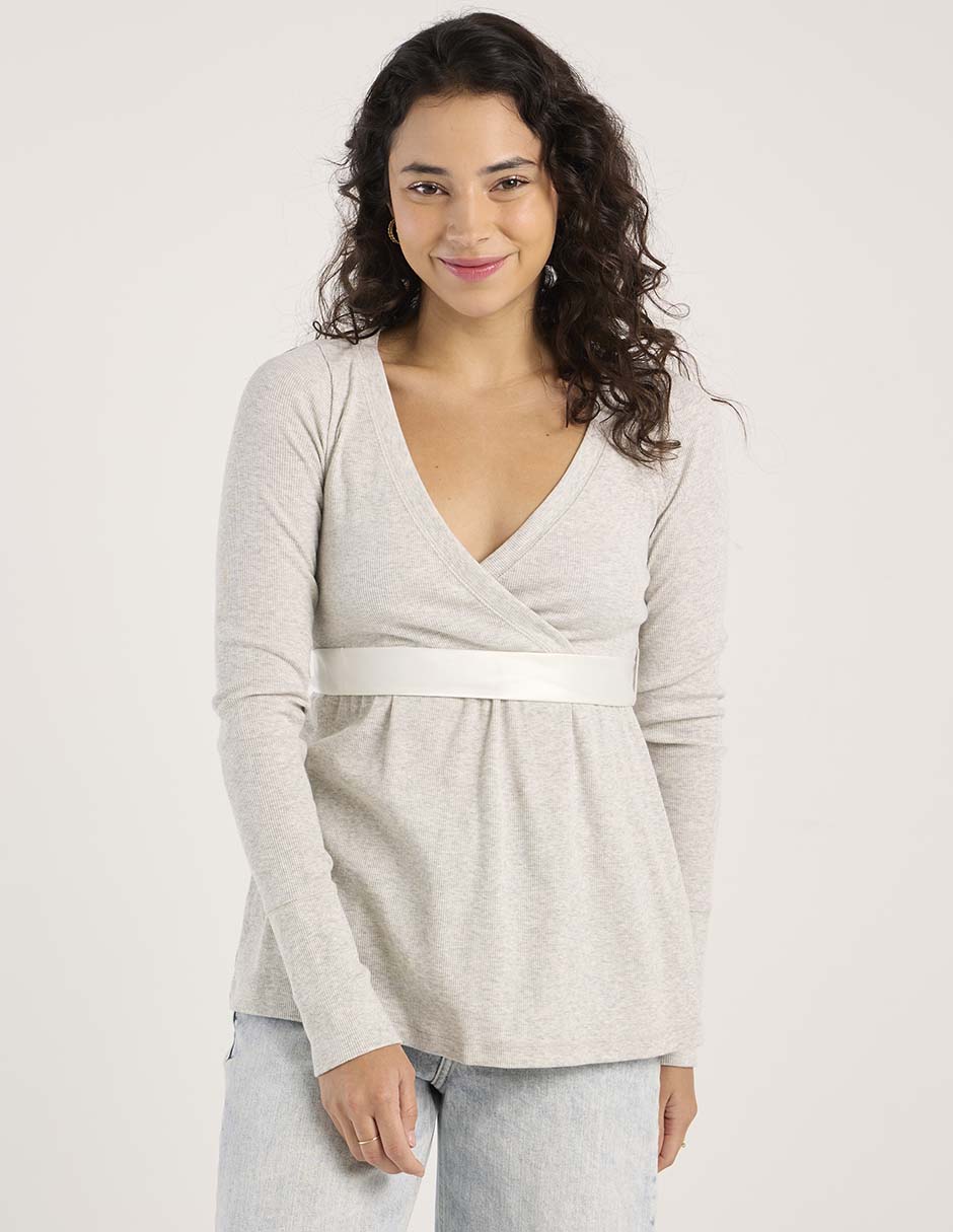 Playera manga larga cuello V para mujer 2