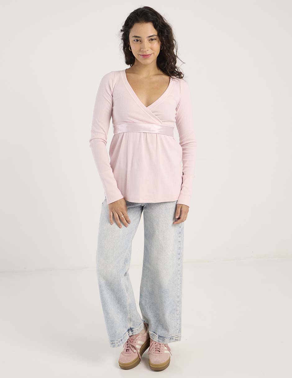 Playera manga larga cuello V para mujer 3