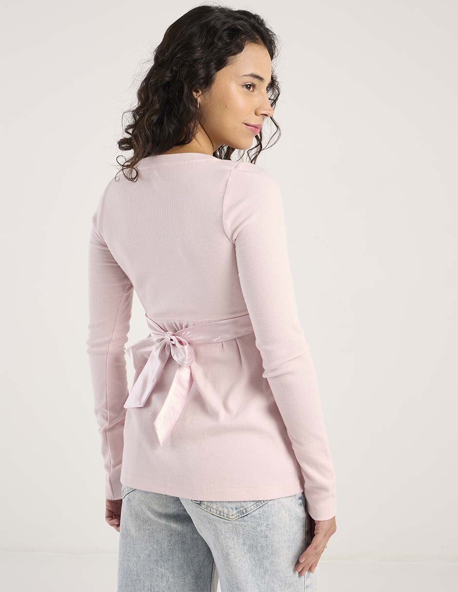 Playera manga larga cuello V para mujer 6