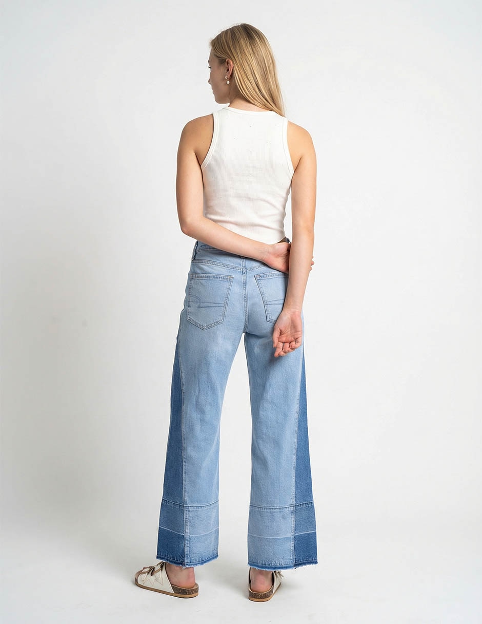Jeans wide leg cintura media para mujer 2