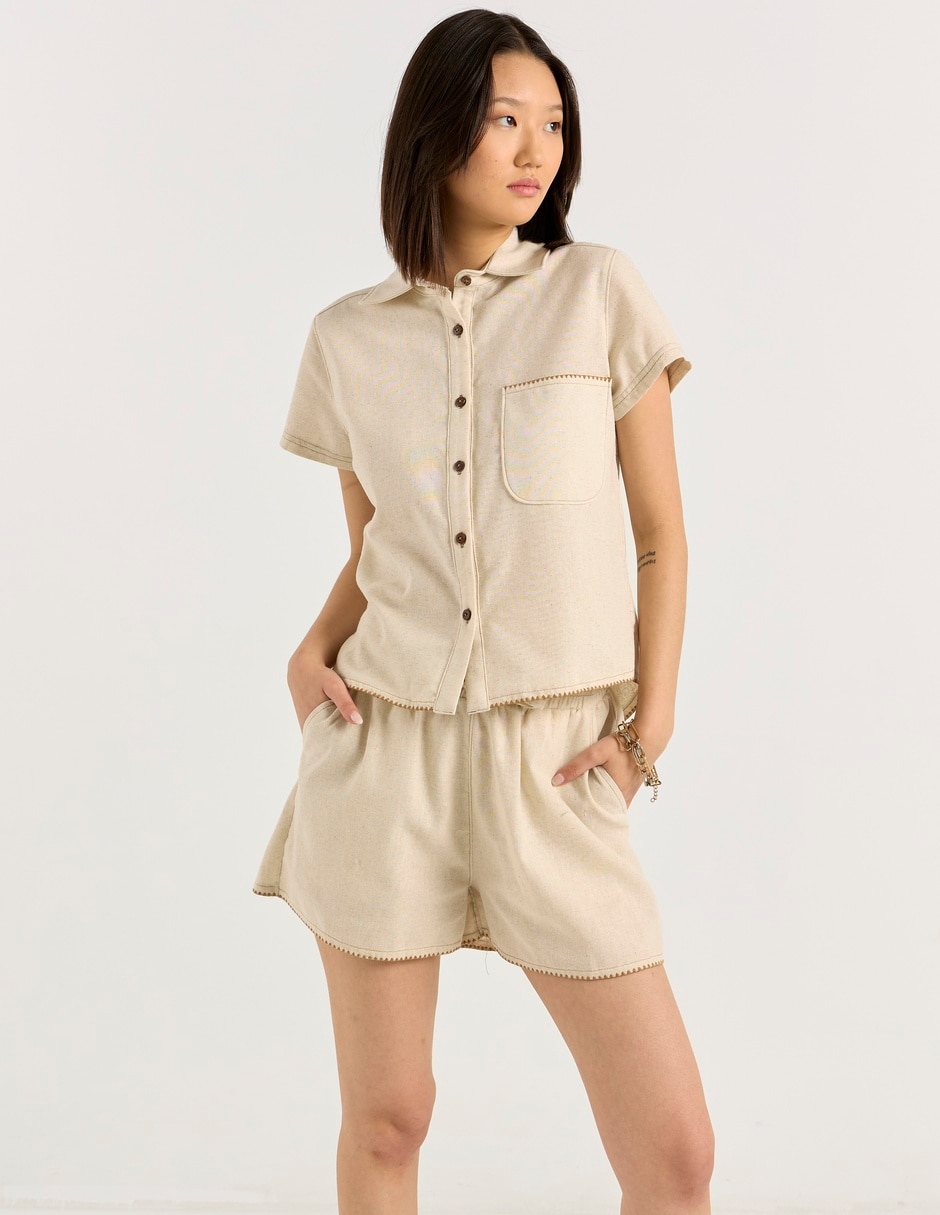 Blusa camisera manga corta para mujer