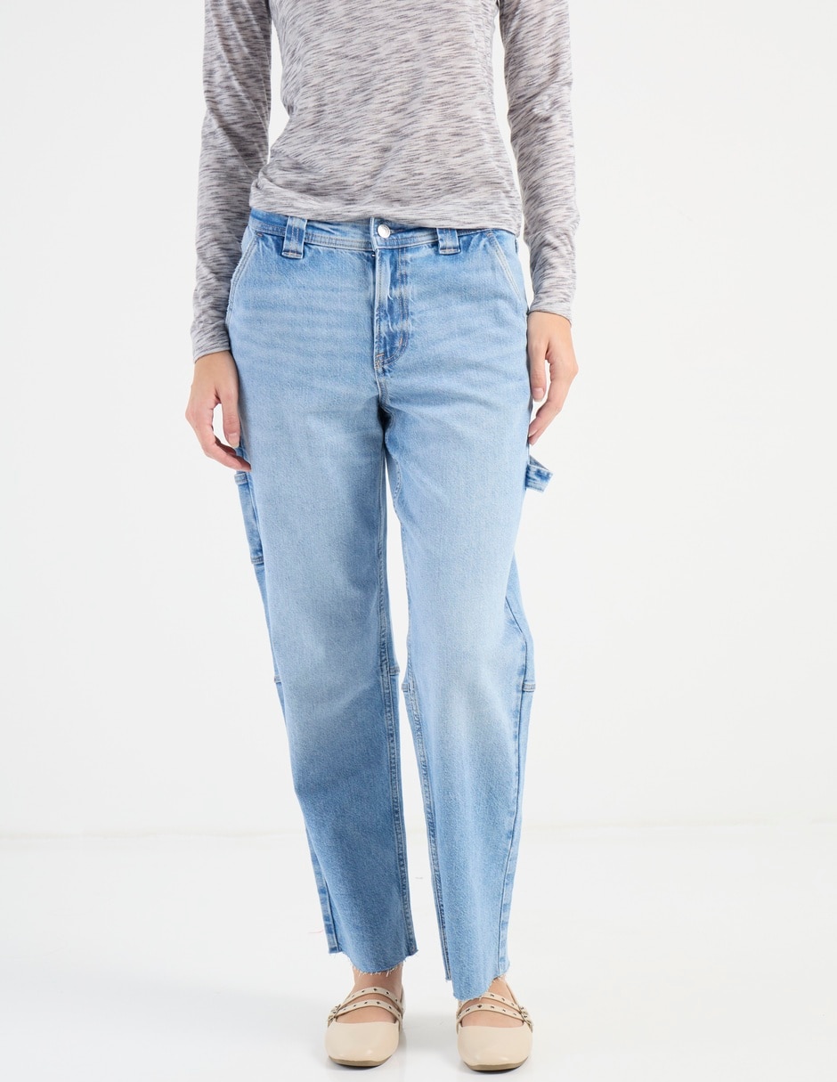 Jeans amplio cintura media para mujer