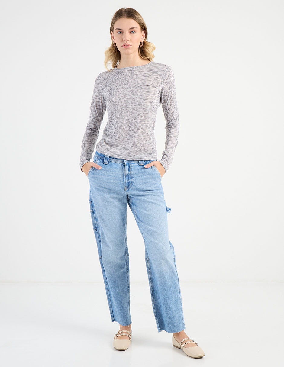 Jeans amplio cintura media para mujer 2