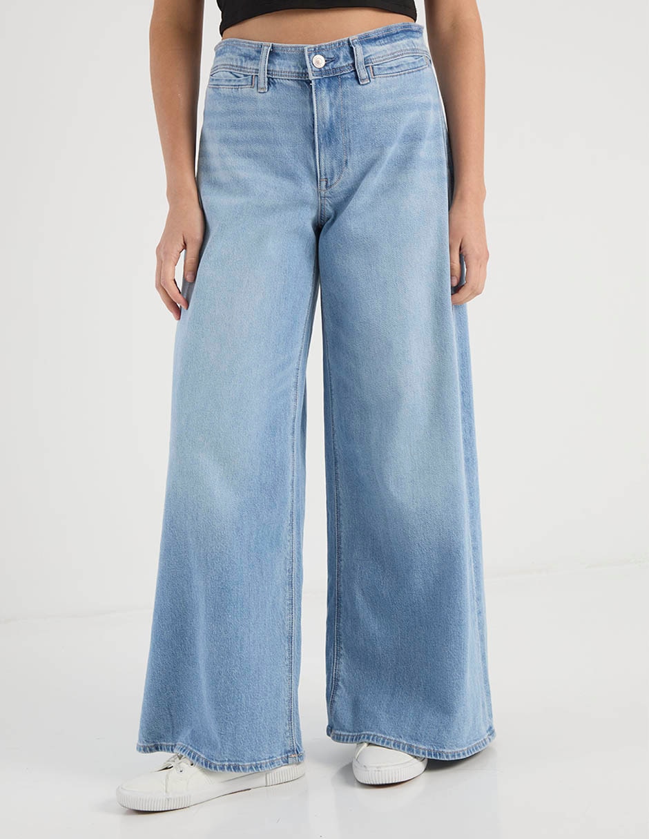 Jeans wide leg cintura media para mujer