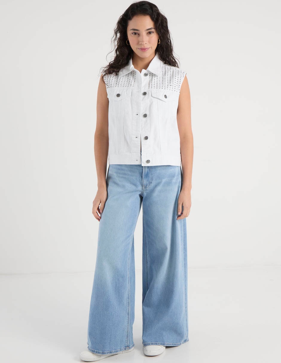 Jeans wide leg cintura media para mujer 2