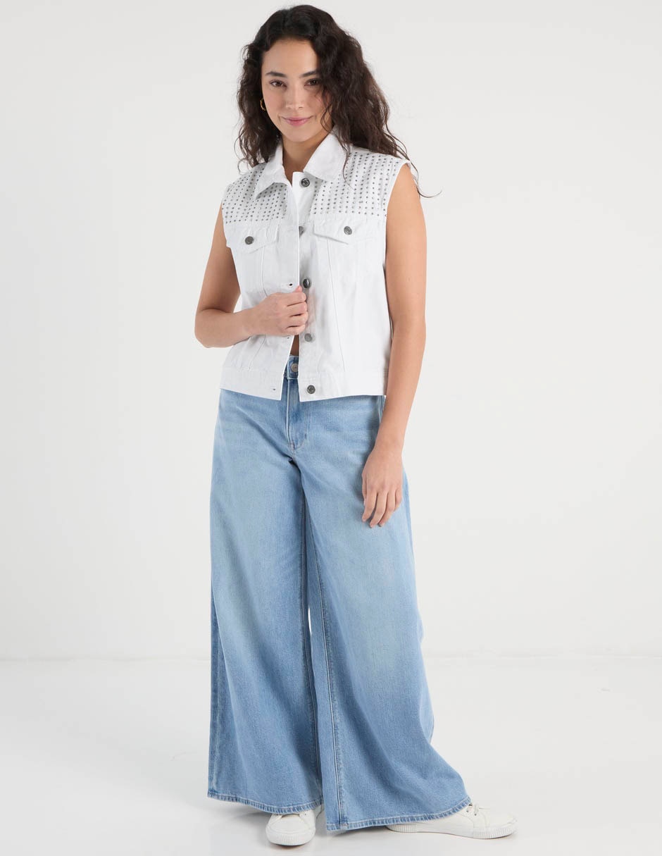 Jeans wide leg cintura media para mujer 3