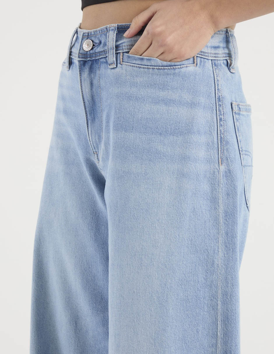 Jeans wide leg cintura media para mujer 4