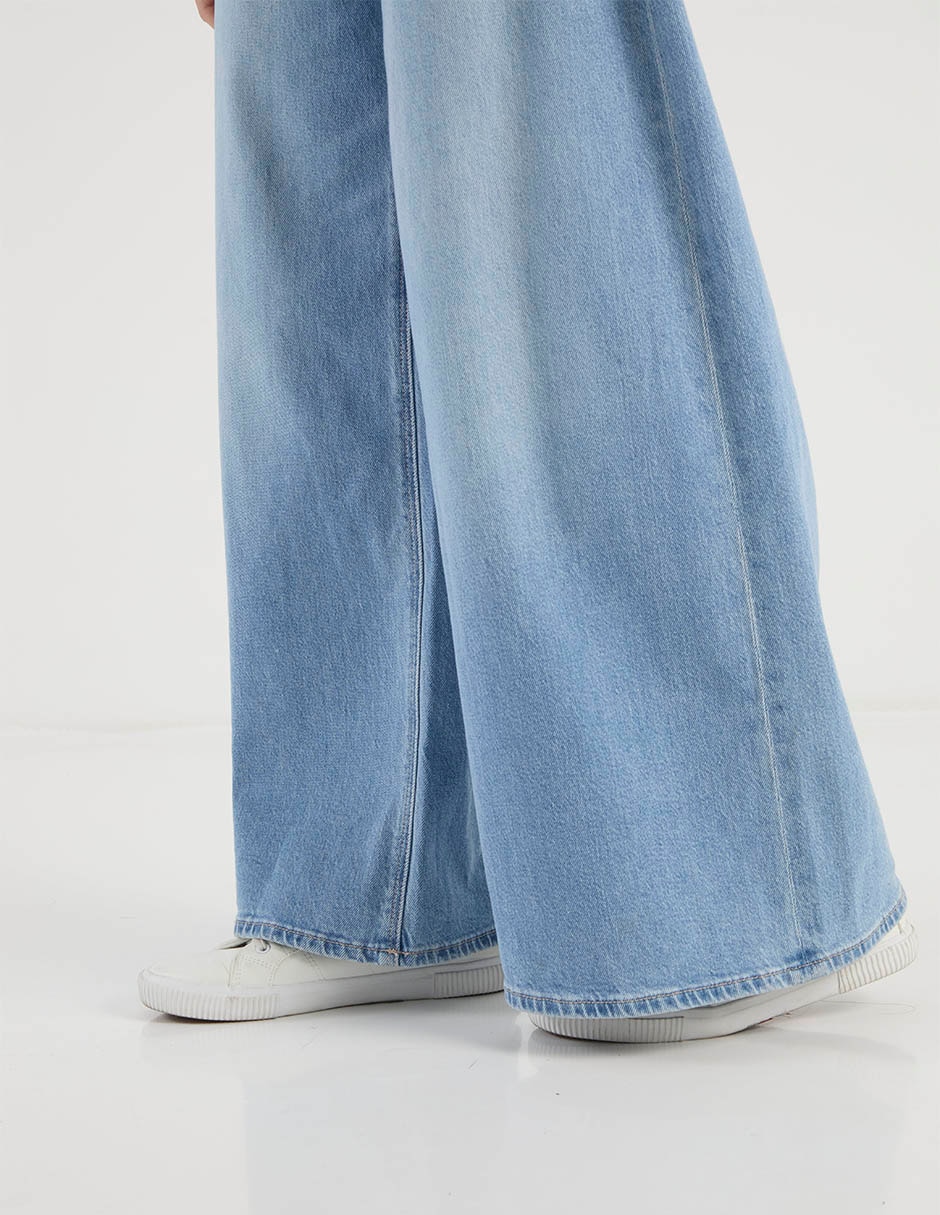 Jeans wide leg cintura media para mujer 5