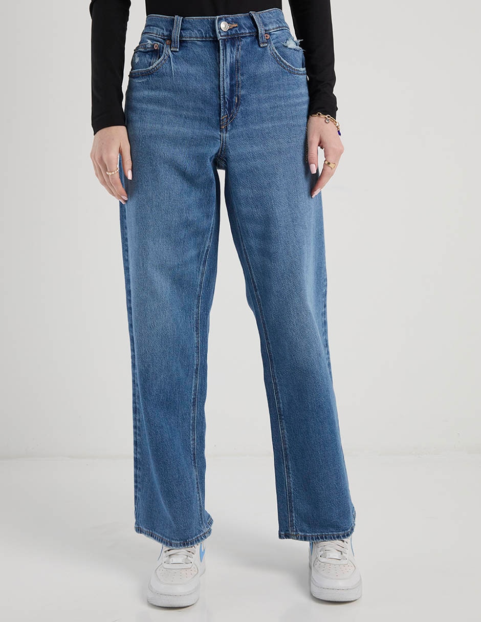 Jeans relaxed amplio cintura para mujer 2