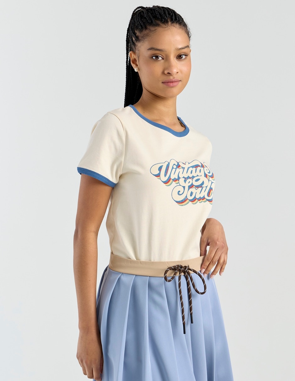 Blusa manga corta cuello redondo para mujer