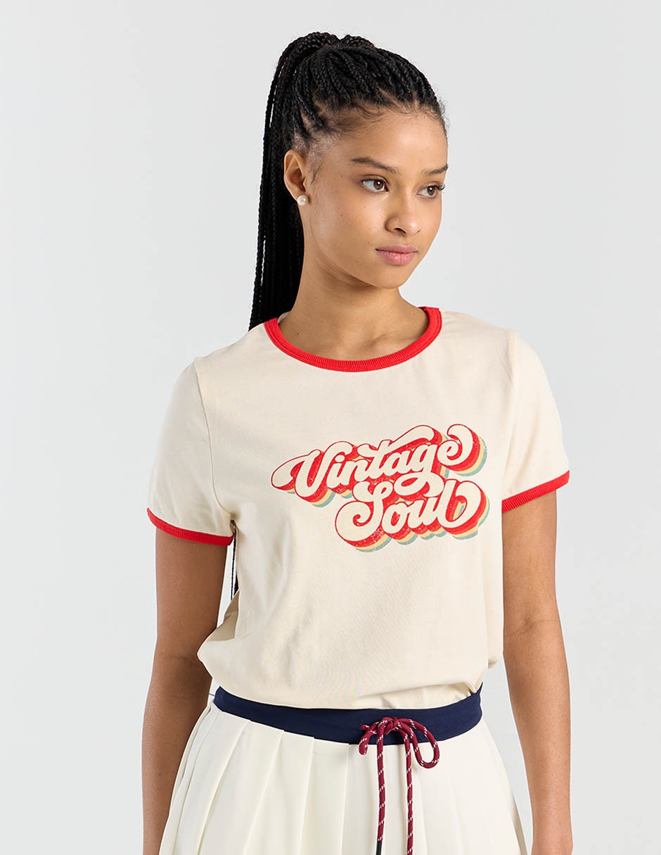 Blusa manga corta cuello redondo para mujer