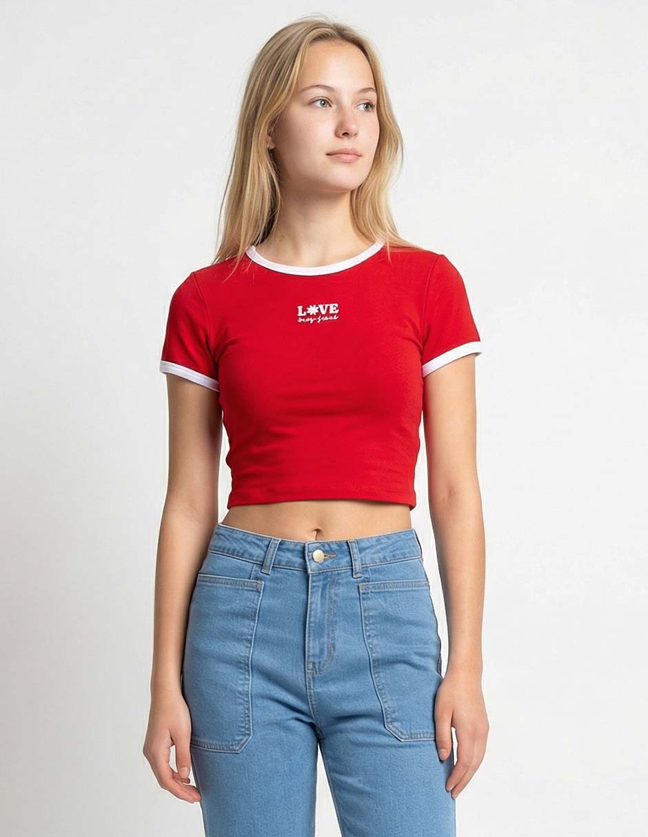 Playera manga corta cuello redondo para mujer