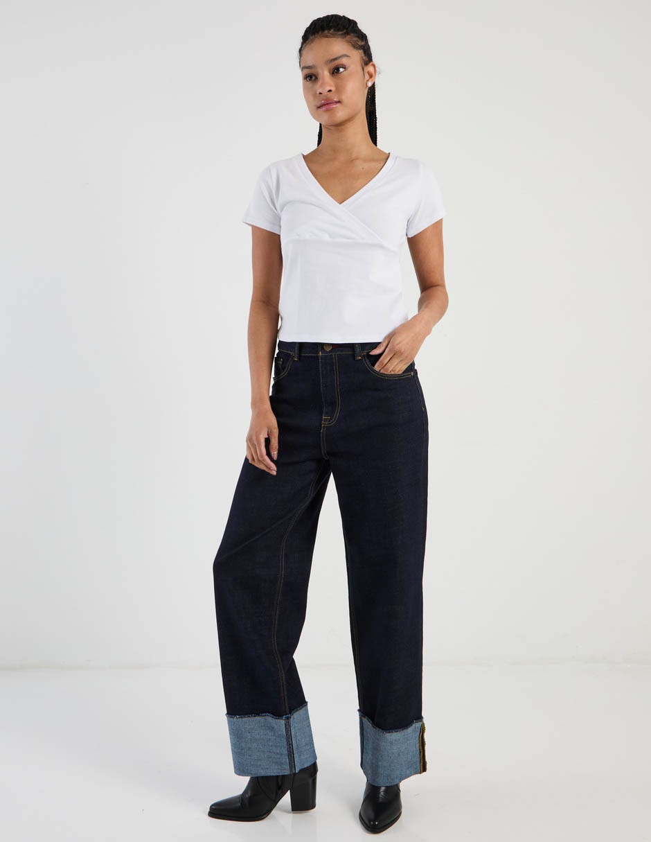 Jeans wide leg cintura para mujer