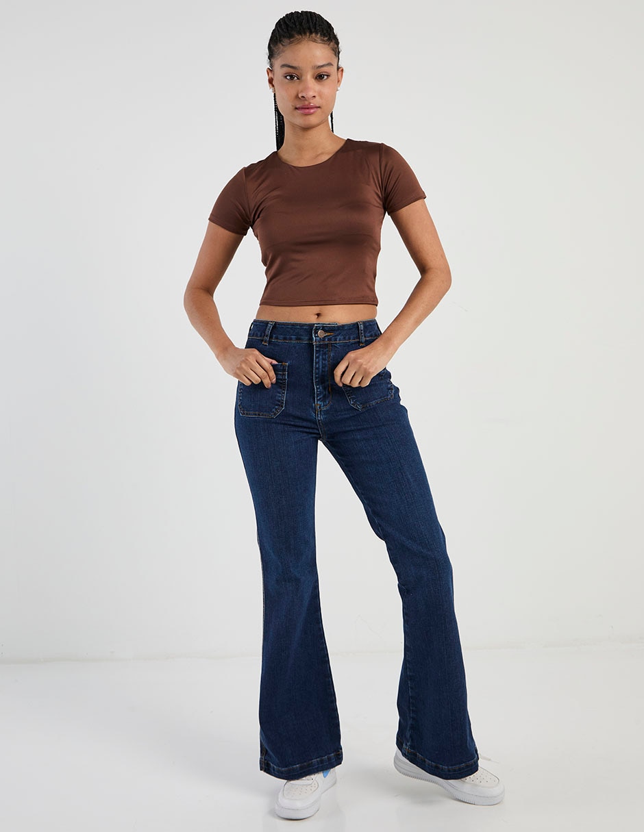 Jeans acampanado cintura para mujer 3