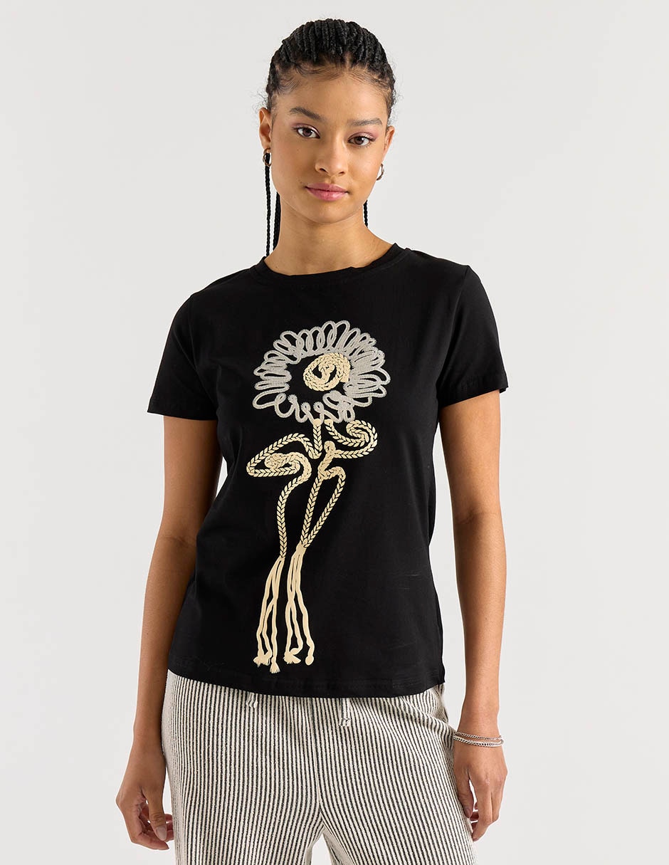 Playera manga corta cuello redondo para mujer