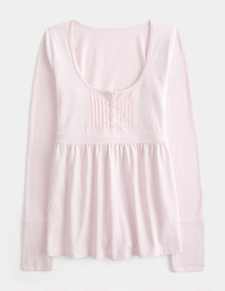 Playera manga larga cuello con escote para mujer