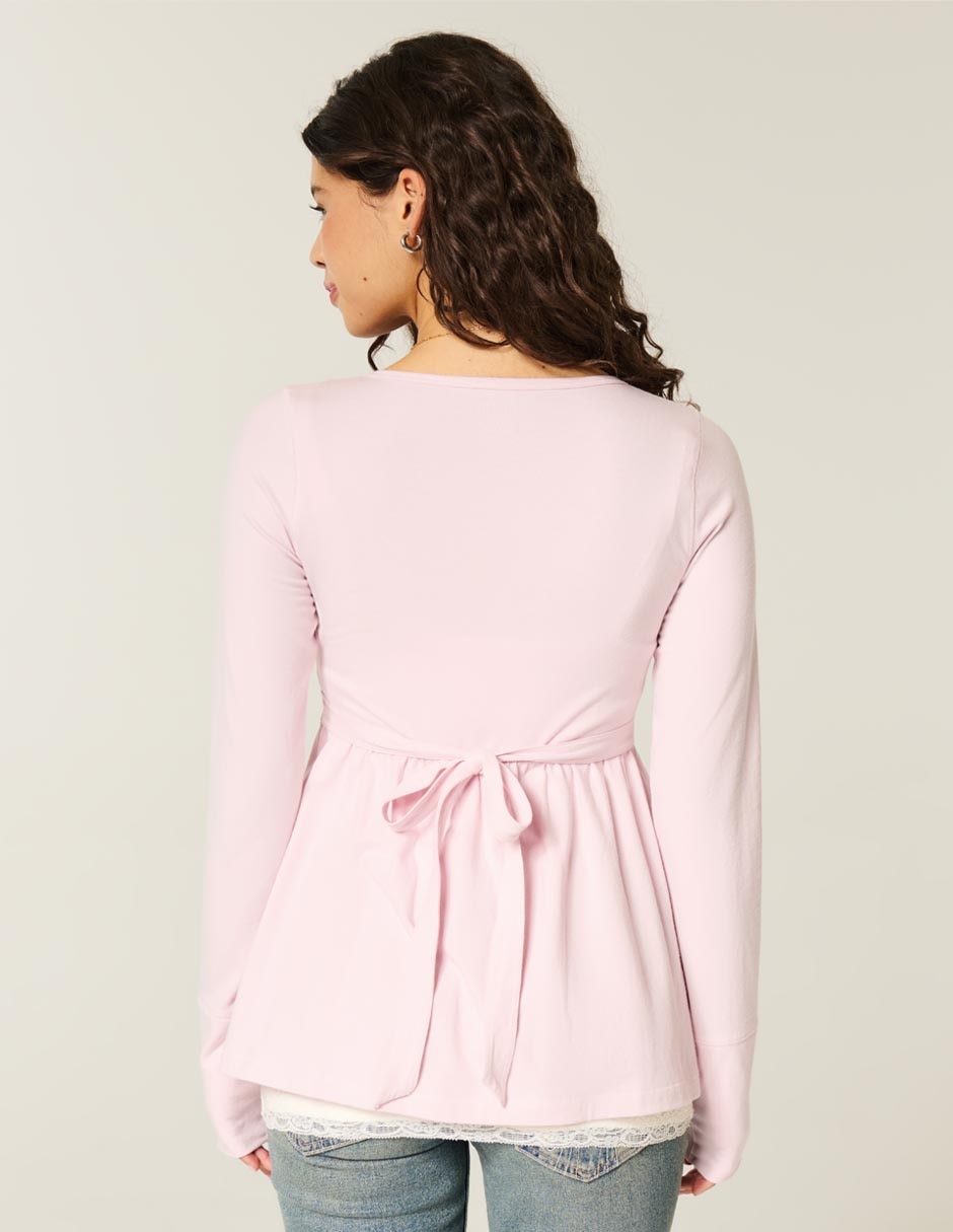 Playera manga larga cuello con escote para mujer 3