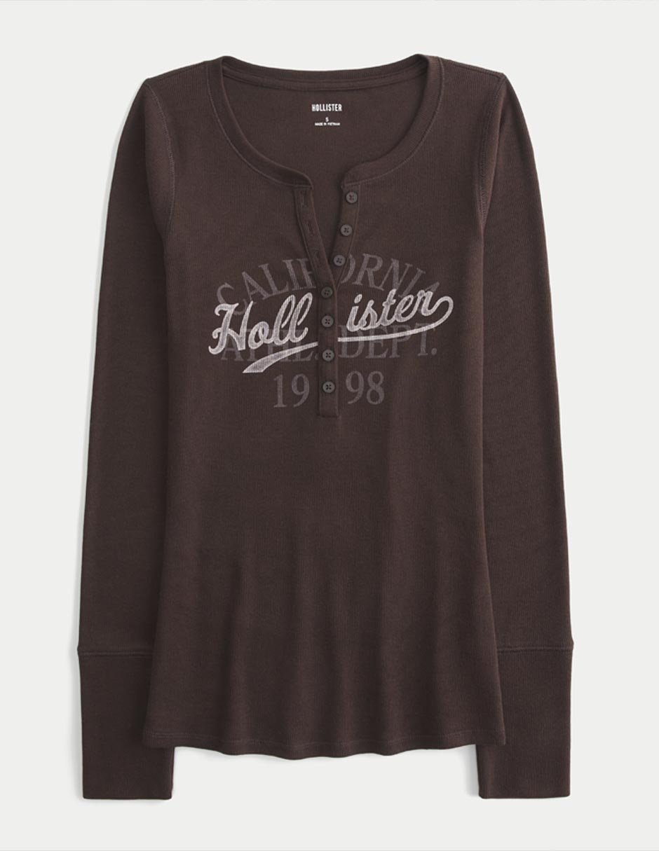 Playera manga larga cuello con botón para mujer