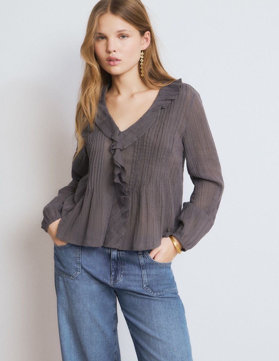 Blusa Smock Lurex manga larga para mujer