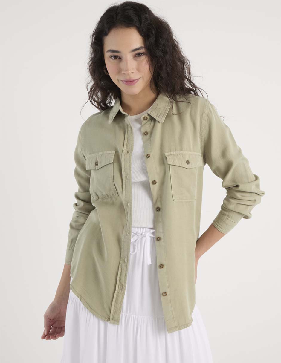 Blusa camisera manga larga para mujer