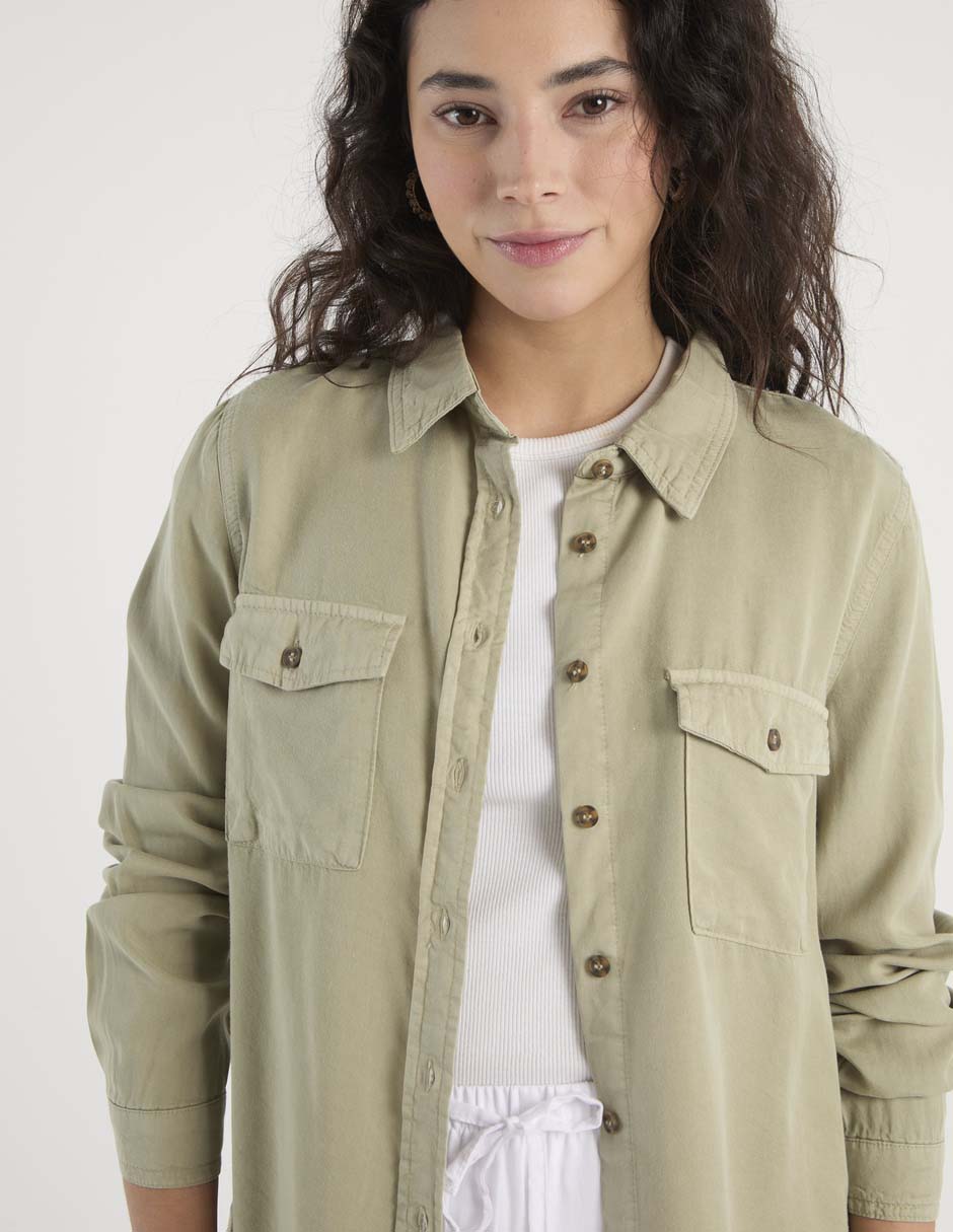 Blusa camisera Coffee Bean manga larga para mujer