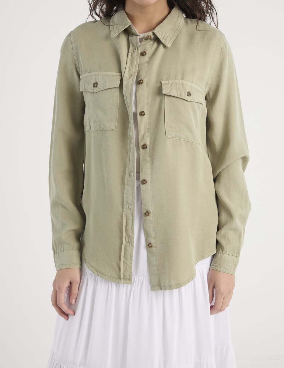 Blusa camisera Coffee Bean manga larga para mujer