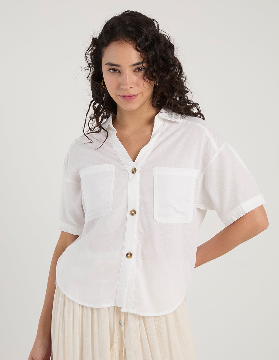 Blusa camisera manga al codo para mujer