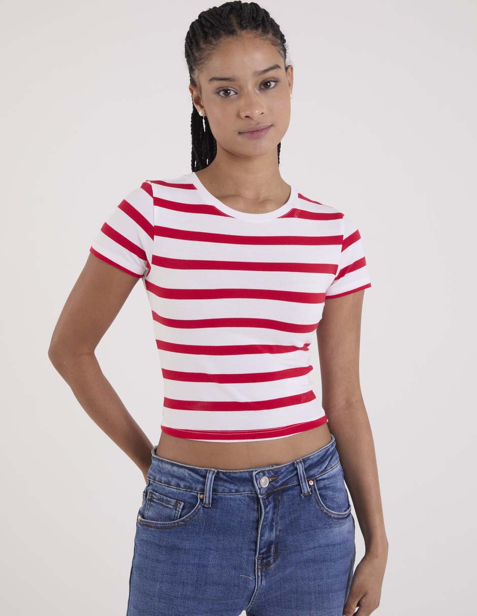 Playera manga corta cuello redondo para mujer