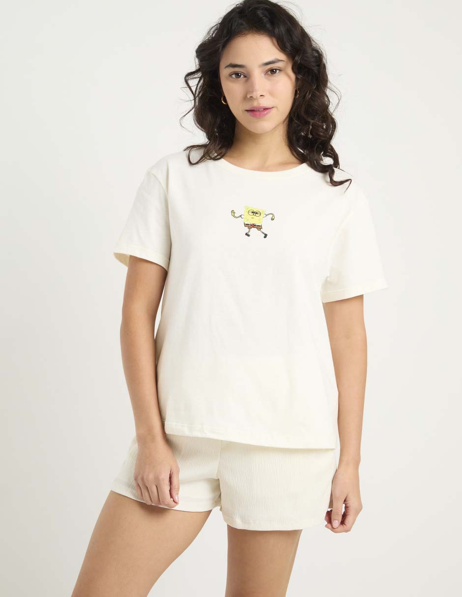 Playera manga corta Bob Esponja cuello redondo para mujer