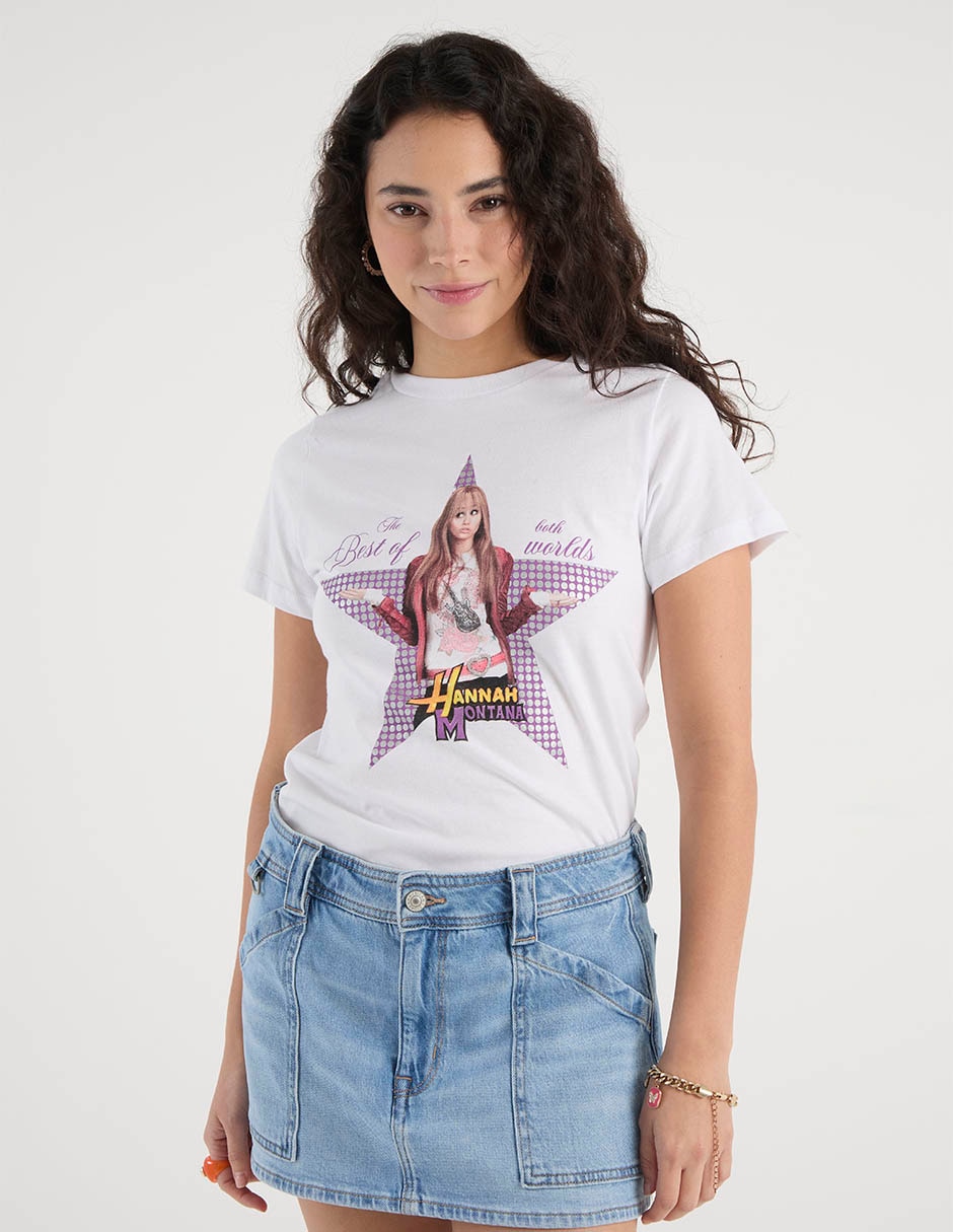 Playera manga corta Hannah Montana cuello redondo para mujer