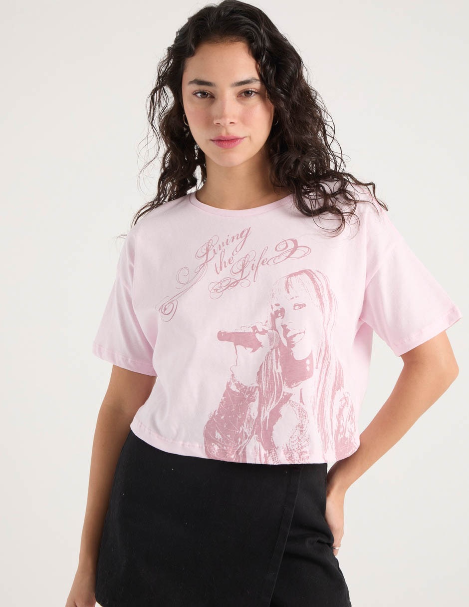 Playera manga corta Hannah Montana cuello redondo para mujer
