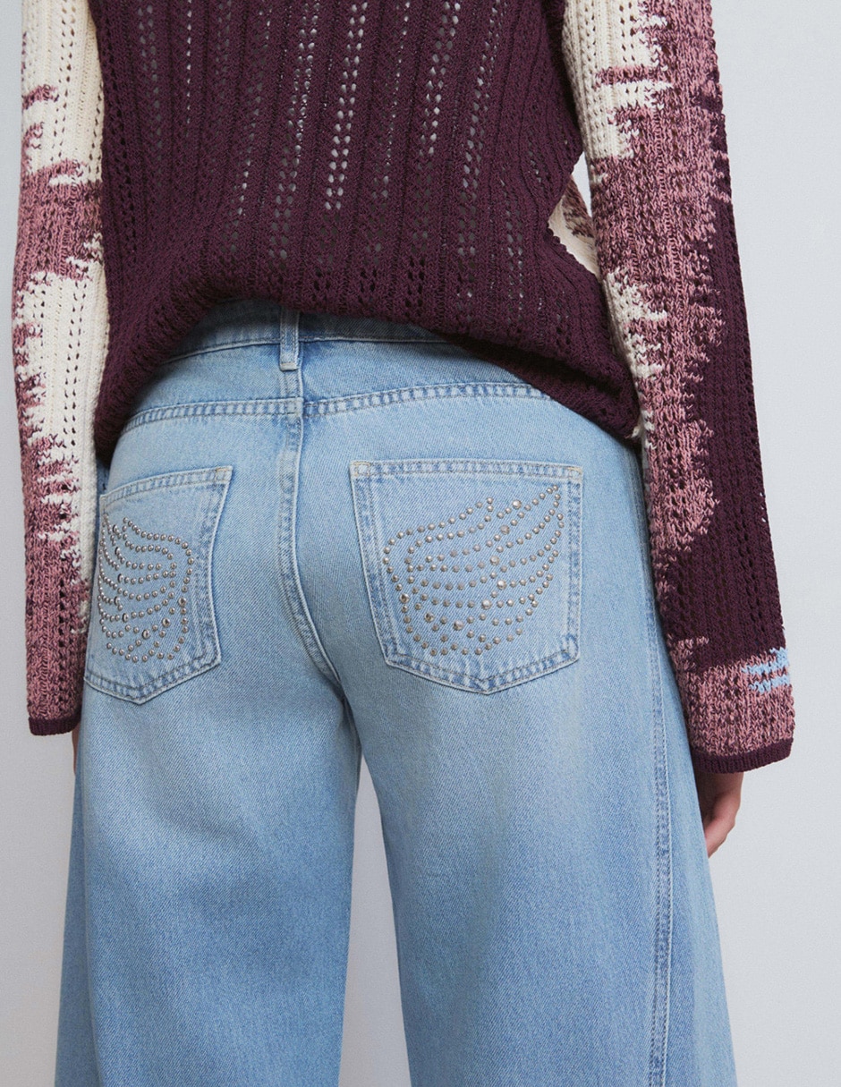 Jeans coulotte wide leg para mujer 2