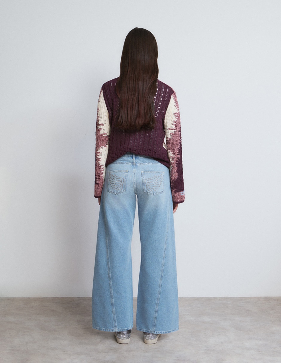 Jeans coulotte wide leg para mujer 5